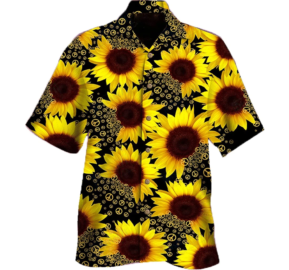 Hippie Sunflower Gift And White Hawaiian Shirt, Button Up Aloha Shirt For Men, Women