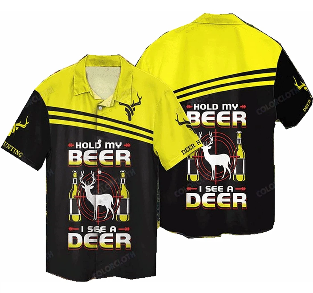 Deer Hunting - Hold My Beer And I See A Deer White Hawaiian Shirt, Button Up Aloha Shirt For Men, Women