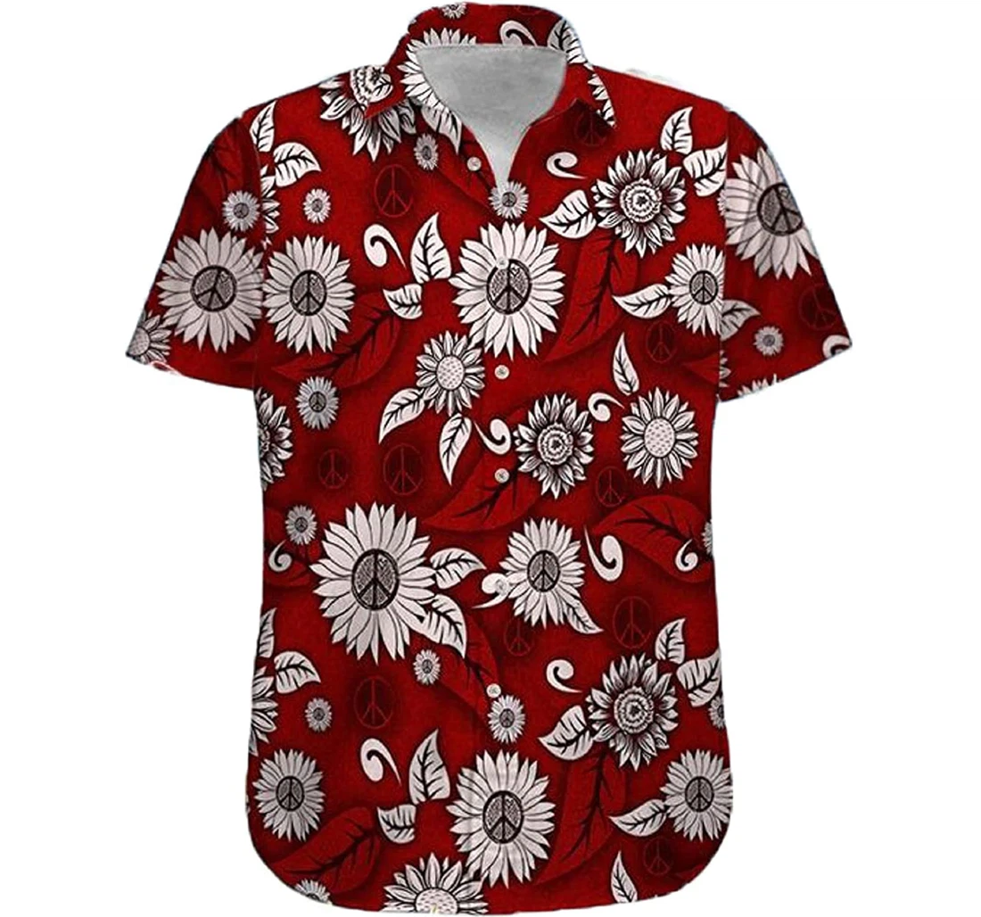 Hippie Sunflower Red Gift And Hawaiian Shirt, Button Up Aloha Shirt For Men, Women