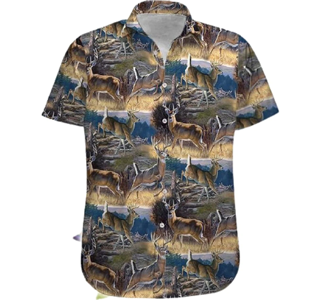 Deer Hunting In The Forest Gifts And White Hawaiian Shirt, Button Up Aloha Shirt For Men, Women