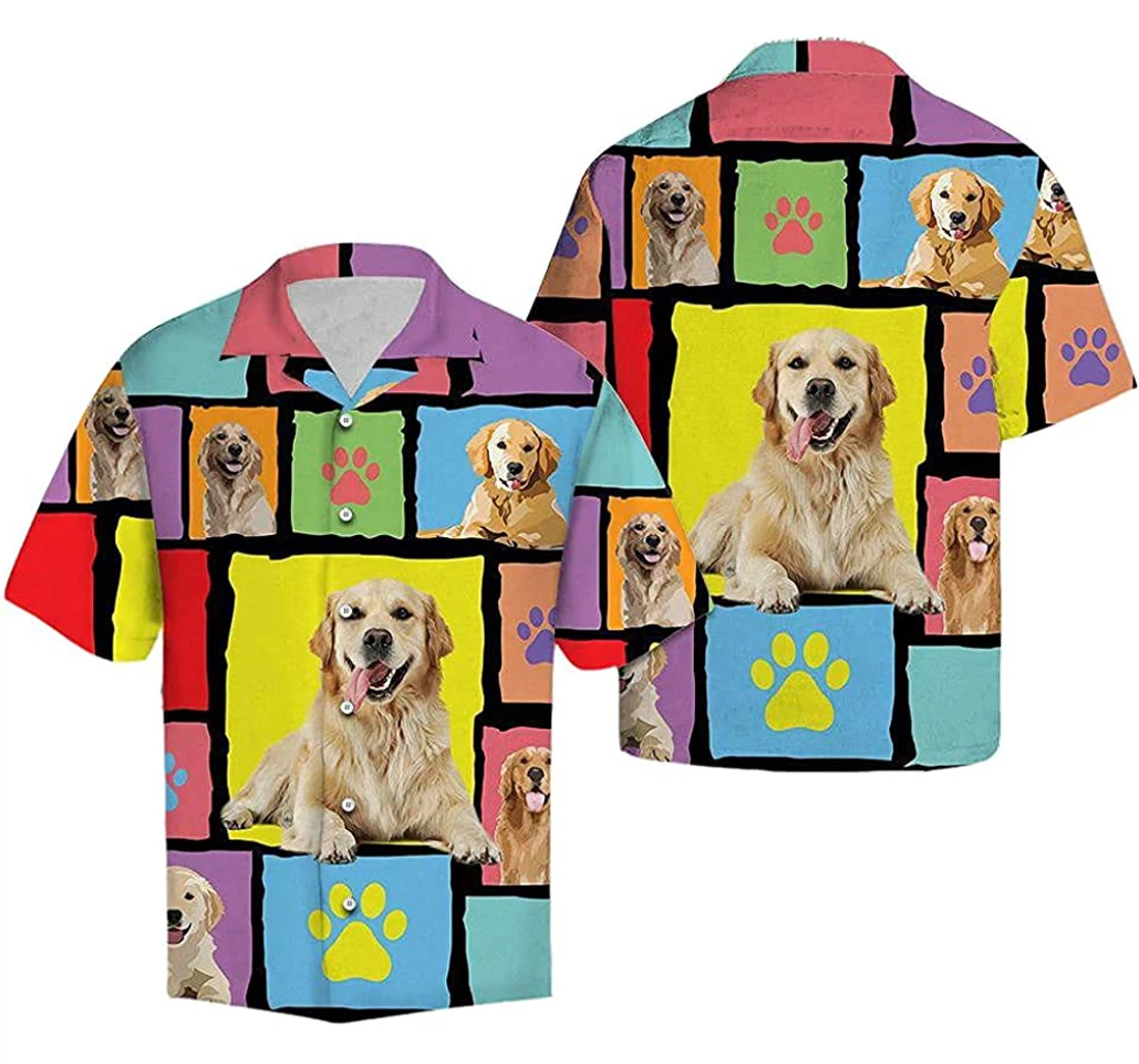 Golden Retriever Colorful Pieces Soft Hawaiian Shirt, Button Up Aloha Shirt For Men, Women