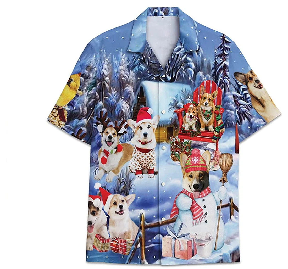 Dog Corgi Christmas Funny Beach Shirts Avic Hawaiian Shirt, Button Up Aloha Shirt For Men, Women