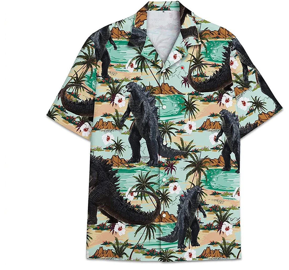 Godzilla Palm Funny Beach Shirts Avic Hawaiian Shirt, Button Up Aloha Shirt For Men, Women