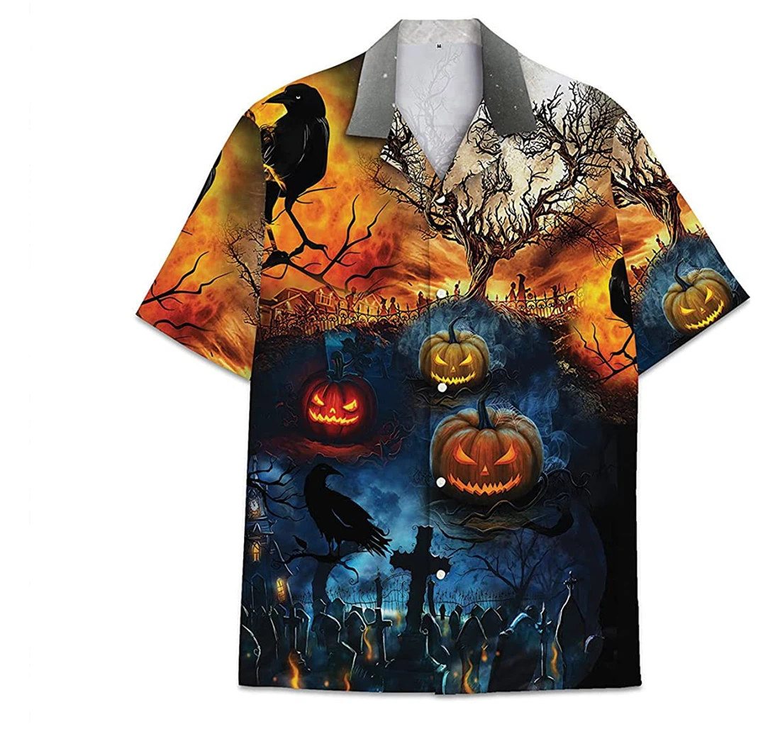 Glowing Pumpkin Funny Beach Shirts Hawaiian Shirt, Button Up Aloha Shirt For Men, Women