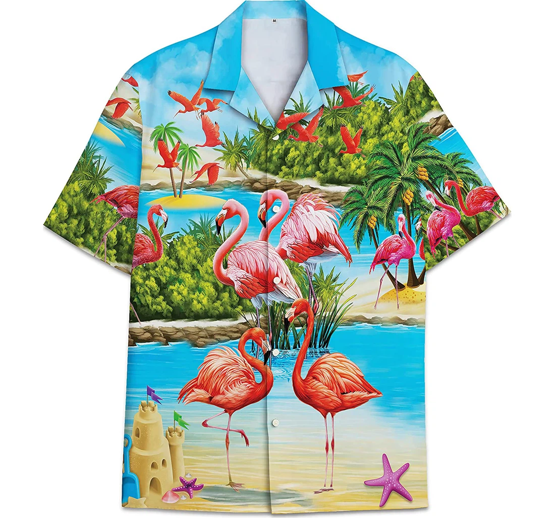 Flamingo Funny Beach Shirts Hawaiian Shirt, Button Up Aloha Shirt For Men, Women