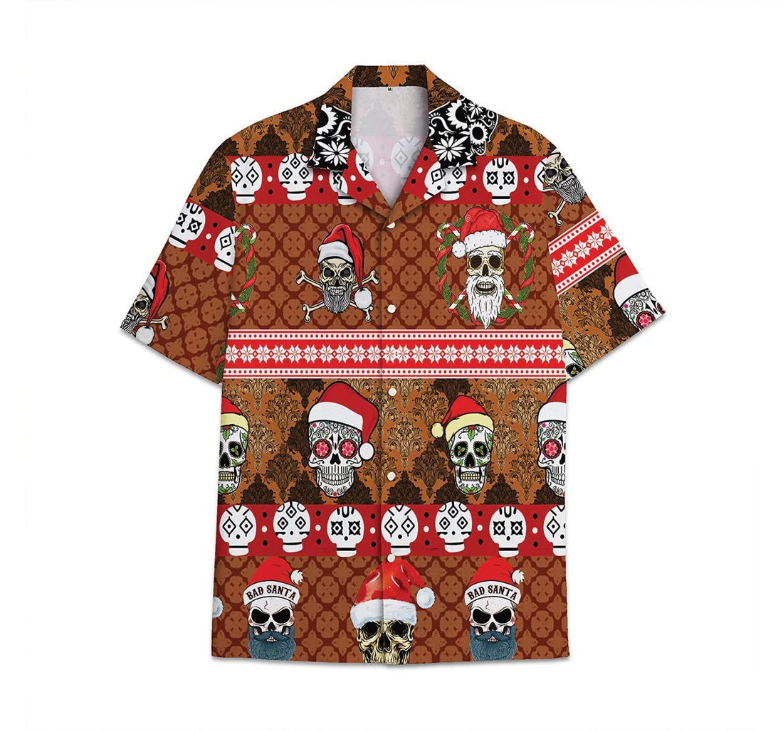 Christmas Santa Claus Skull Funny Beach Shirts Hawaiian Shirt, Button Up Aloha Shirt For Men, Women