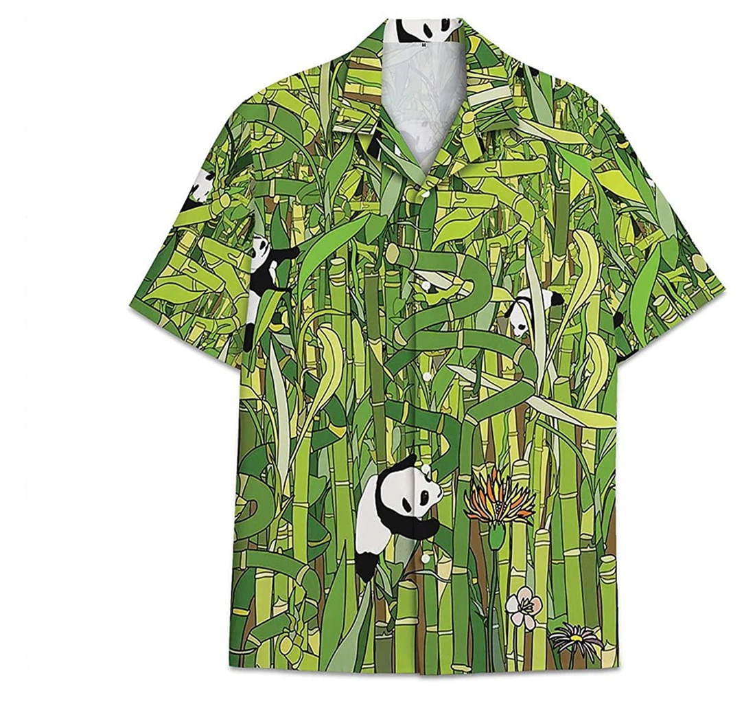 Bamboo Panda Green Funny Beach Shirts Avic Hawaiian Shirt, Button Up Aloha Shirt For Men, Women