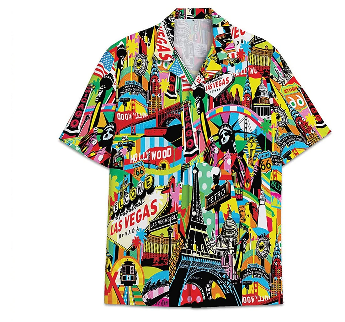 Lasvegas Pari Eiffel Funny Beach Shirts Avic Hawaiian Shirt, Button Up Aloha Shirt For Men, Women