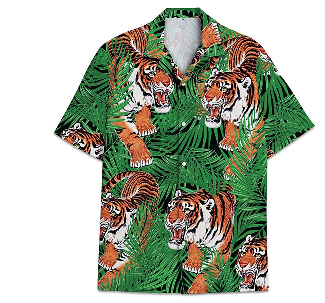 Tiger Green Funny Beach Shirts Avic Hawaiian Shirt, Button Up Aloha Shirt For Men, Women