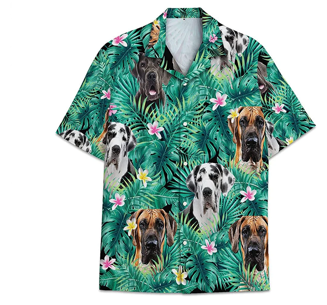 Dog Great Dane Funny Beach Shirts Hawaiian Shirt, Button Up Aloha Shirt For Men, Women