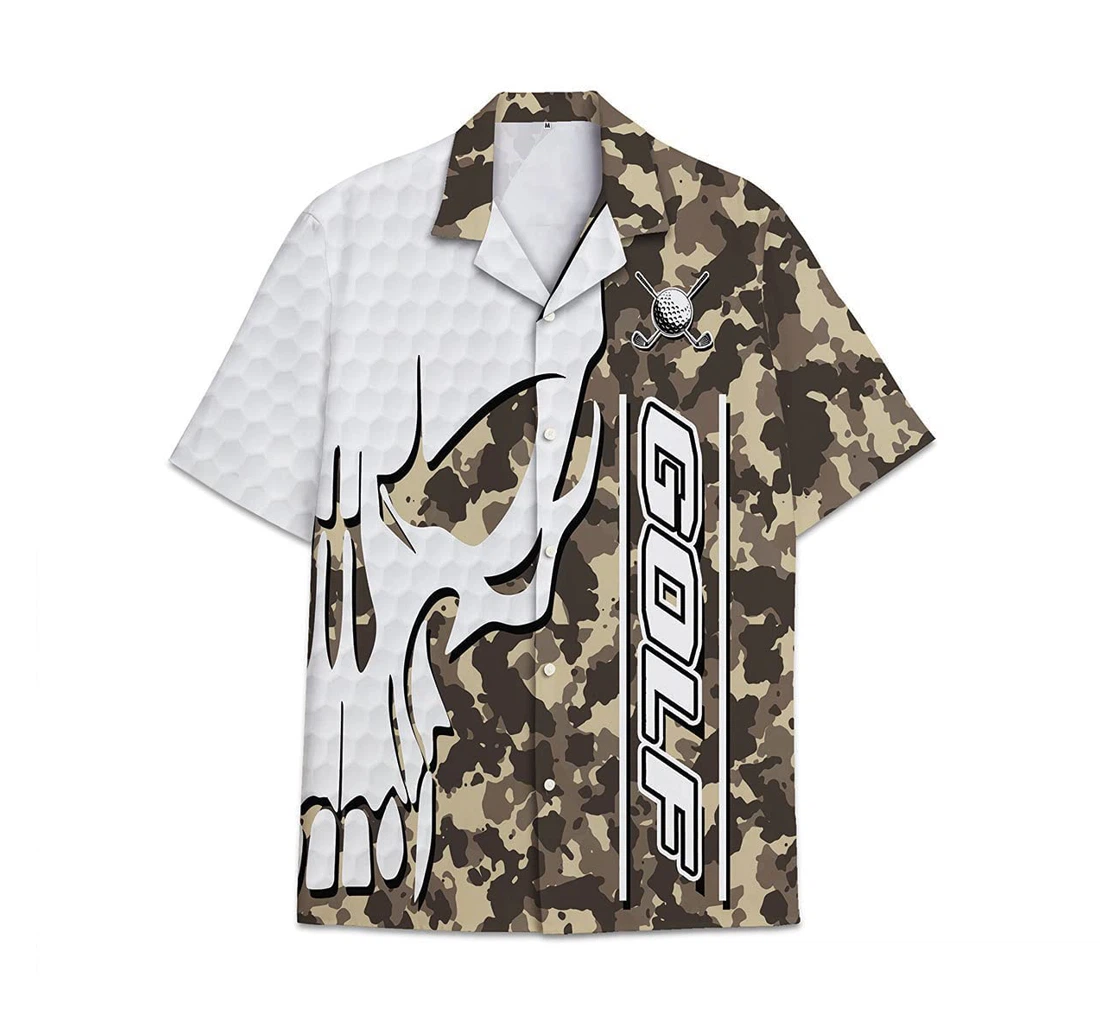 Golf Skull Camo Funny Beach Shirts Hawai Avic Hawaiian Shirt, Button Up Aloha Shirt For Men, Women