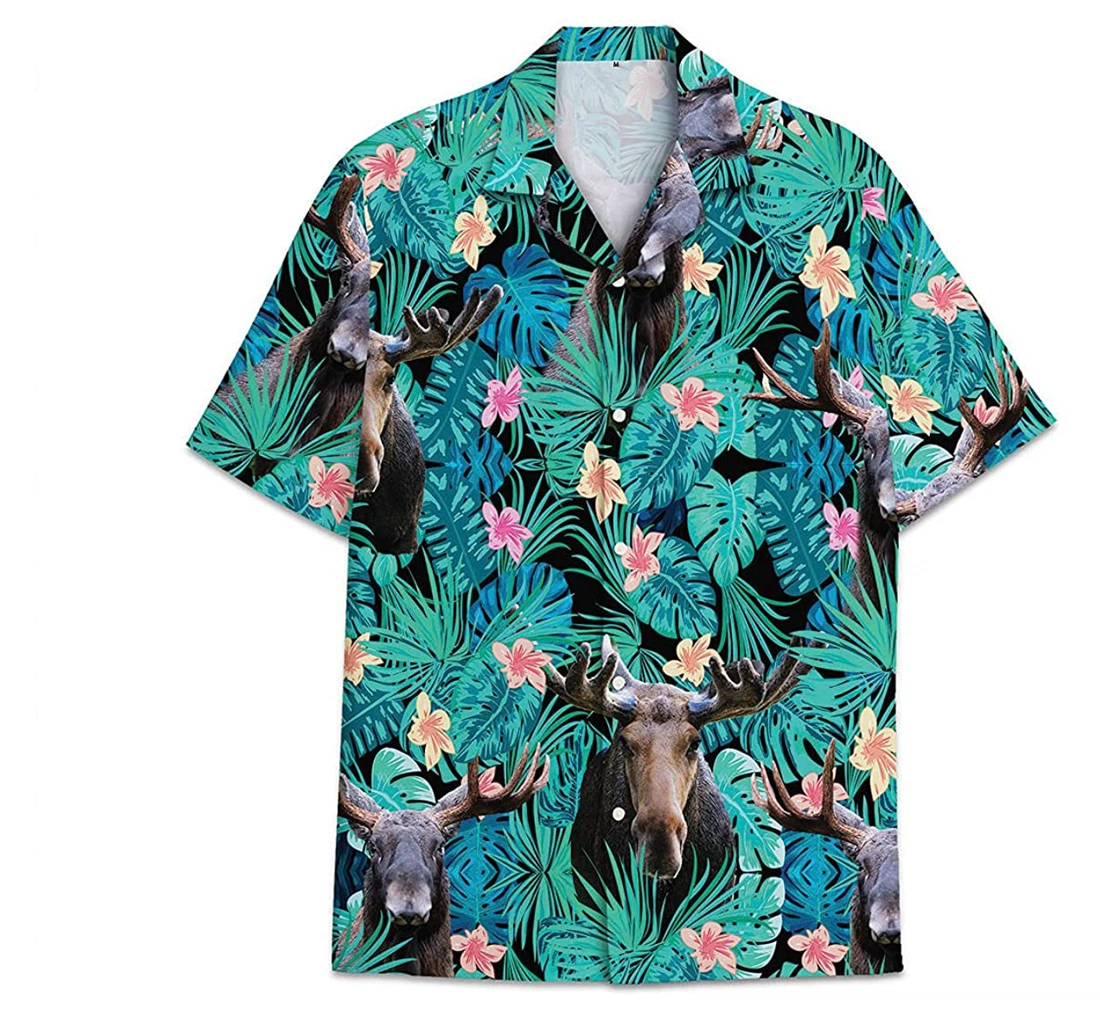 Moose Funny Beach Shirts Hawai Hawaiian Shirt, Button Up Aloha Shirt For Men, Women