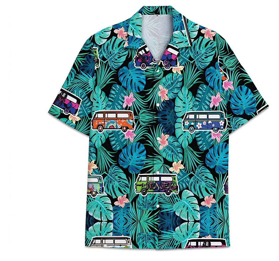 Car Hippie Green Funny Beach Shirts Hawaiian Shirt, Button Up Aloha Shirt For Men, Women