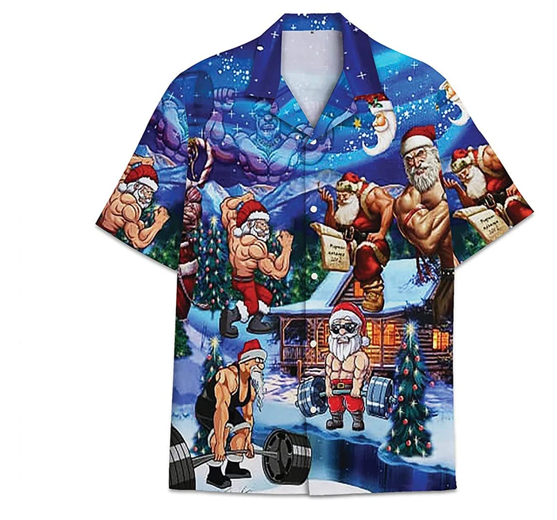 Christmas Santa Claus Muscle Funny Beach Shirts Avic Hawaiian Shirt, Button Up Aloha Shirt For Men, Women