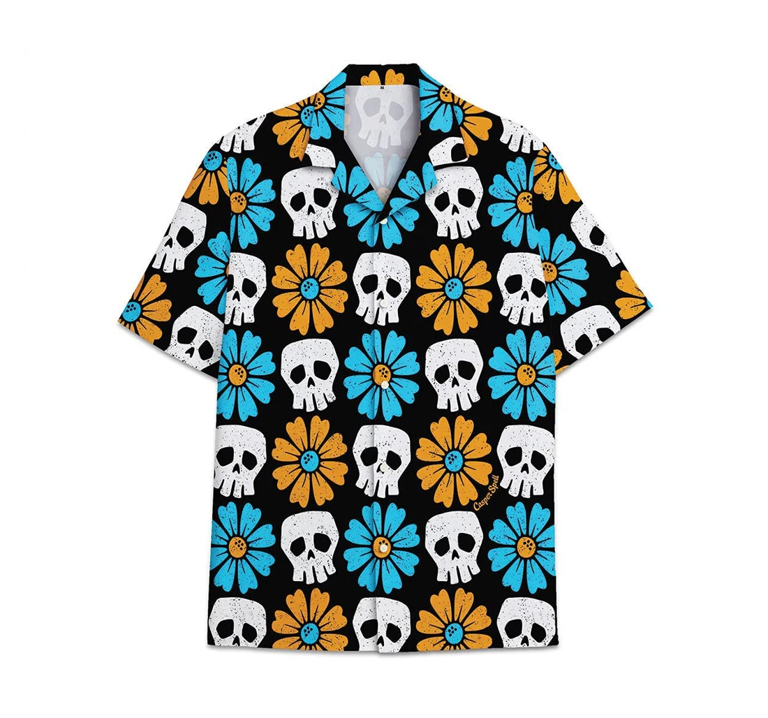 Skull Flower Funny Beach Shirts Hawaiian Shirt, Button Up Aloha Shirt For Men, Women