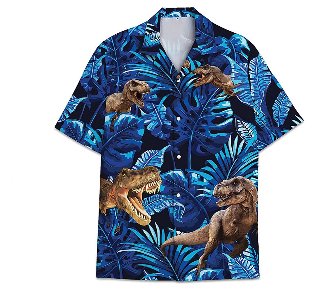 Dinosaur Blue Funny Beach Shirts Hawaiian Shirt, Button Up Aloha Shirt For Men, Women