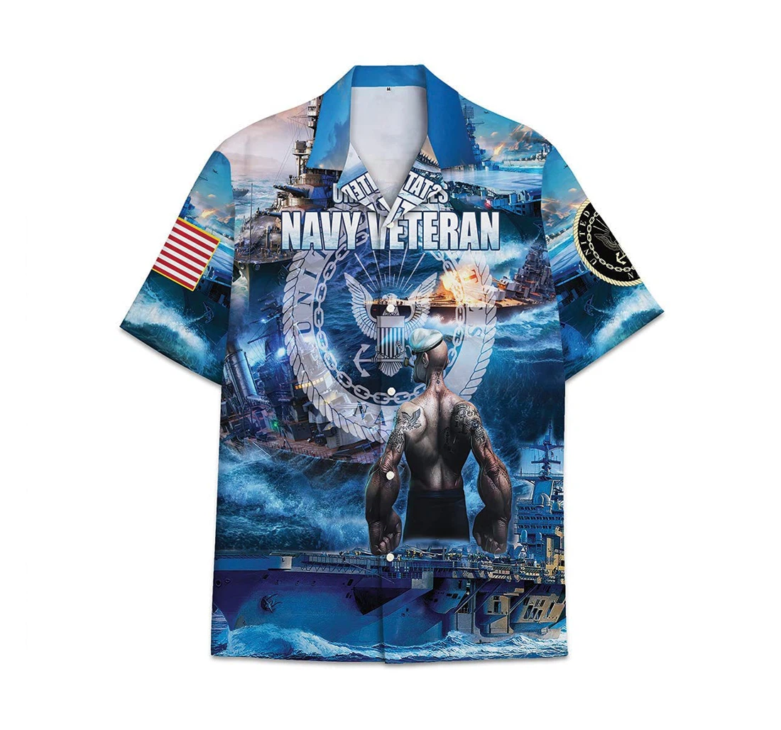 Navy Veteran Flag Funny Beach Shirts Hawaiian Shirt, Button Up Aloha Shirt For Men, Women