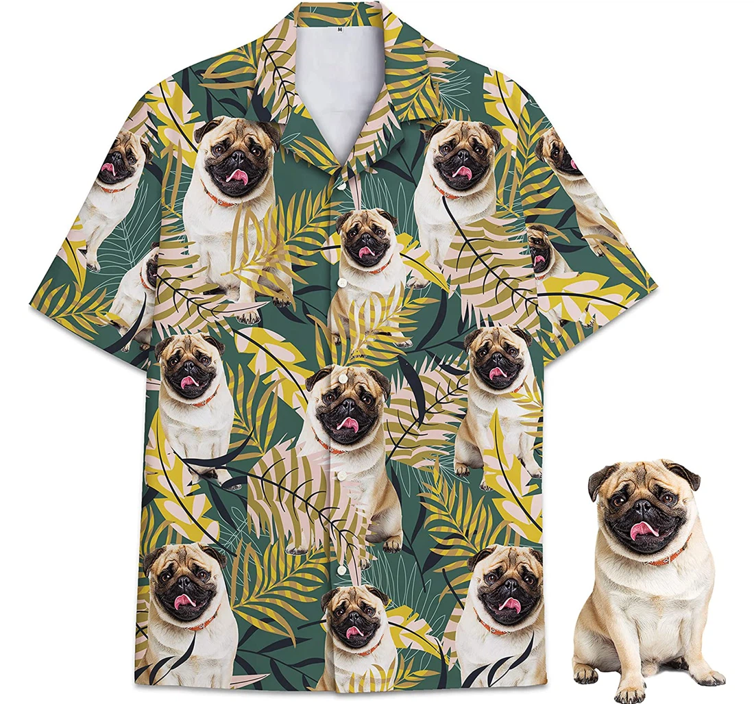 Customized Dog Pug, Personalized Custom Funny Pet Dog Lovers Hawaiian Shirt, Button Up Aloha Shirt For Men, Women