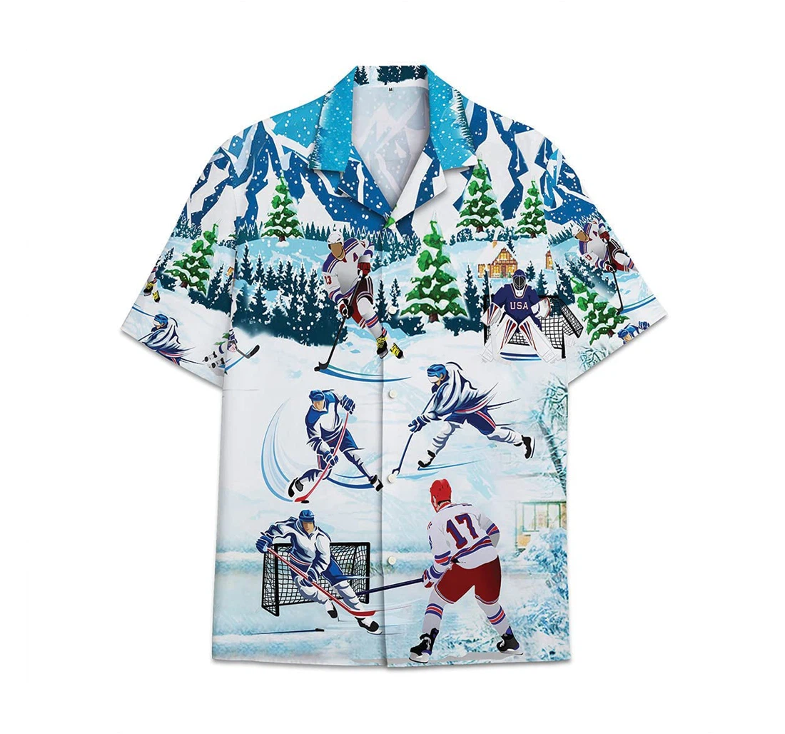 Hockey Snow Funny Beach Shirts Hawai Hawaiian Shirt, Button Up Aloha Shirt For Men, Women