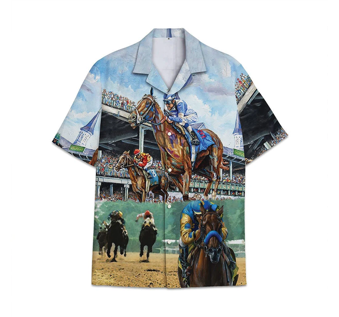 Racing Horse Funny Beach Shirts Hawaiian Shirt, Button Up Aloha Shirt For Men, Women