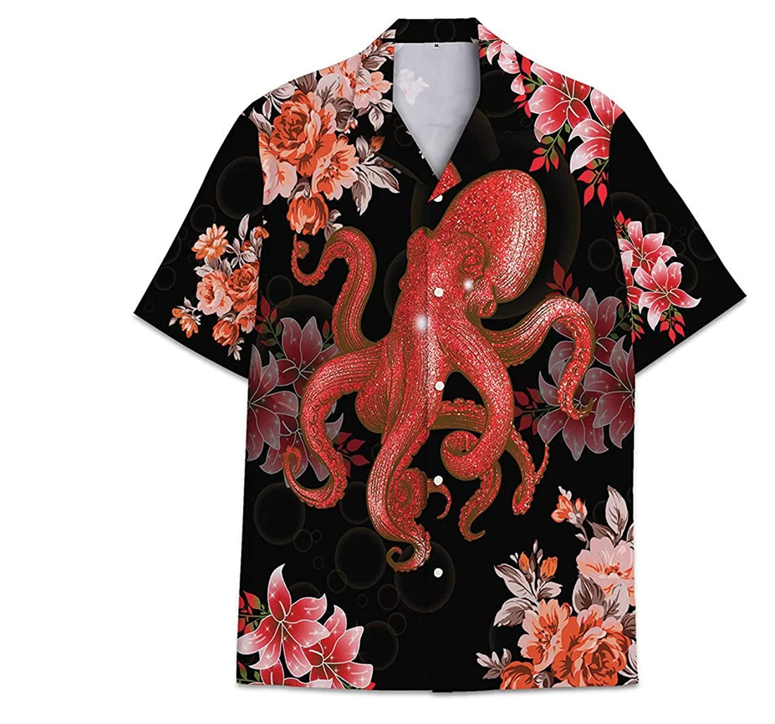 Octopus Flower Funny Beach Shirts Avic Hawaiian Shirt, Button Up Aloha Shirt For Men, Women