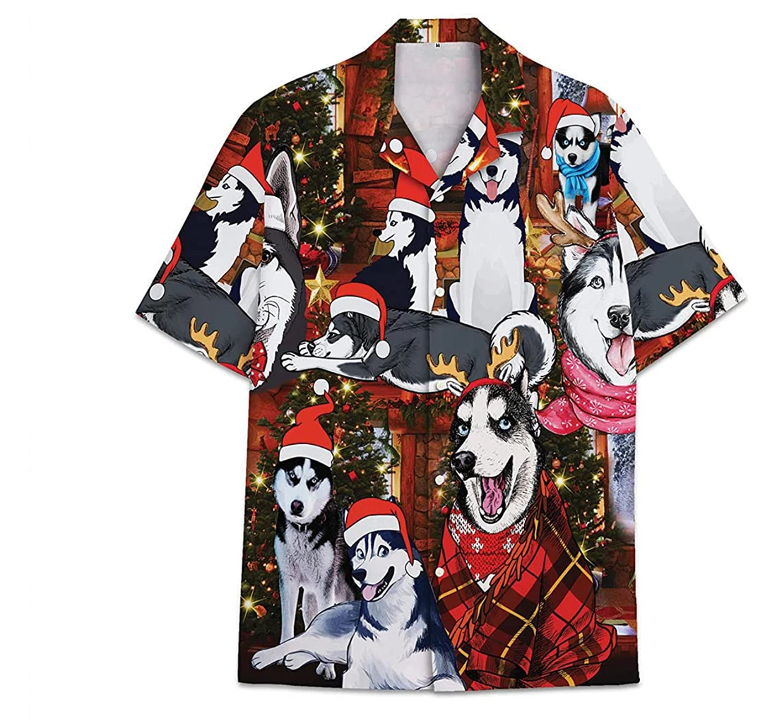 Christmas Husky Dog Funny Beach Shirts Avic Hawaiian Shirt, Button Up Aloha Shirt For Men, Women