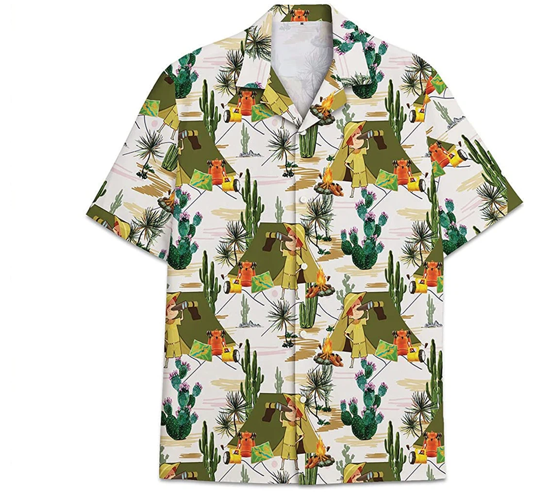 Cartoon Cactus Funny Beach Shirts Hawai Hawaiian Shirt, Button Up Aloha Shirt For Men, Women