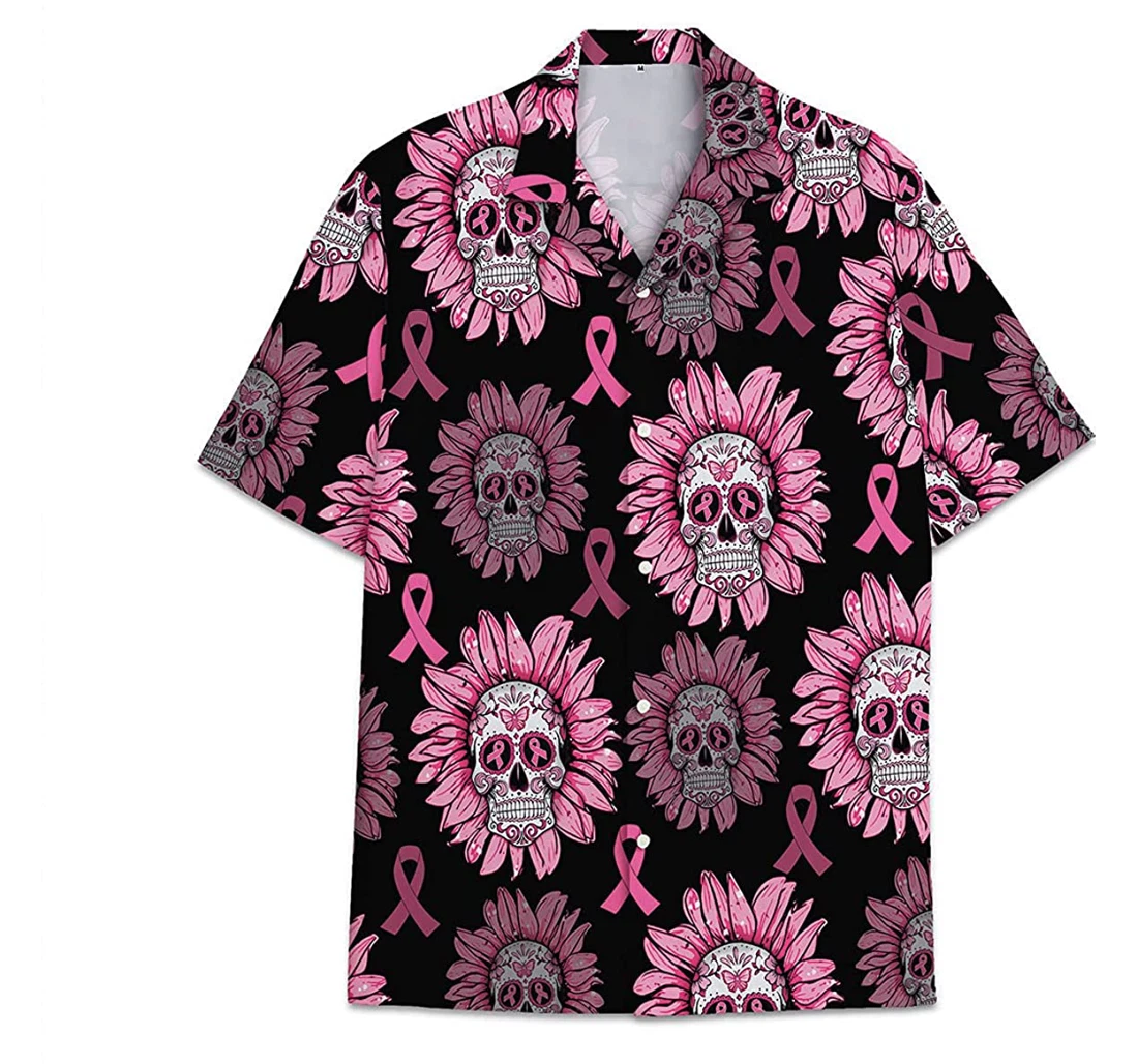 Skull Breast Cancer Funny Beach Shirts Avic Hawaiian Shirt, Button Up Aloha Shirt For Men, Women