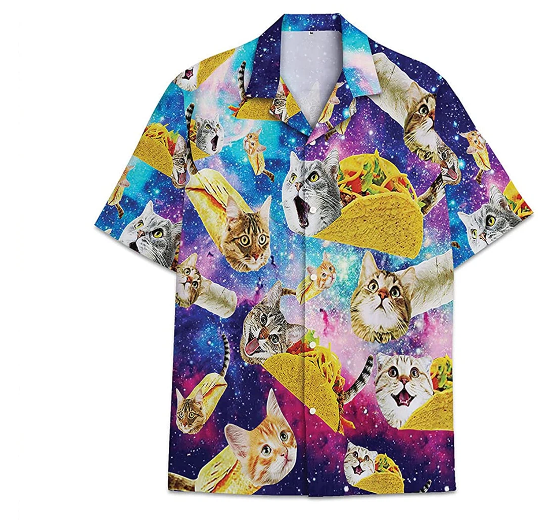 Galaxy Cat Tacos Funny Beach Shirts Hawai Avic Hawaiian Shirt, Button Up Aloha Shirt For Men, Women