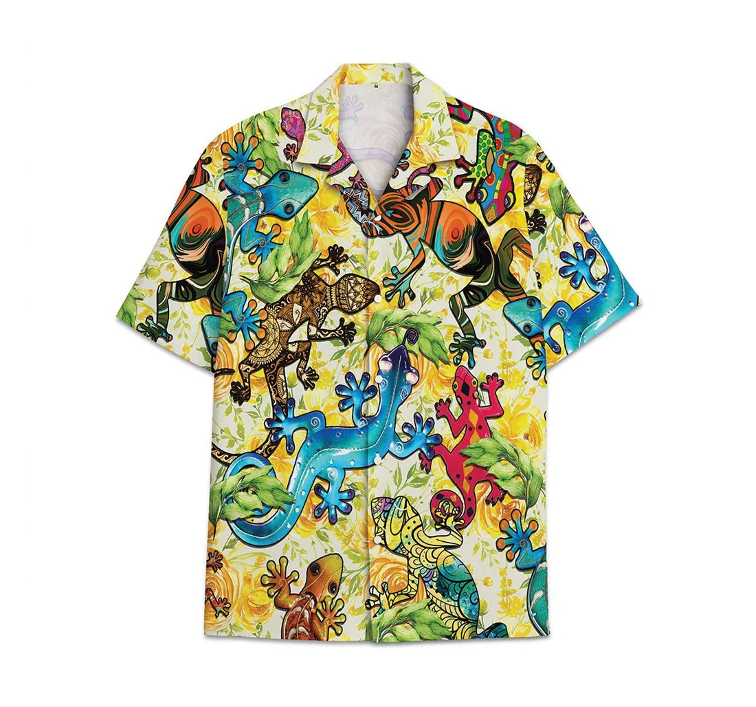 Colorful Lizards Funny Beach Shirts Hawai Hawaiian Shirt, Button Up Aloha Shirt For Men, Women