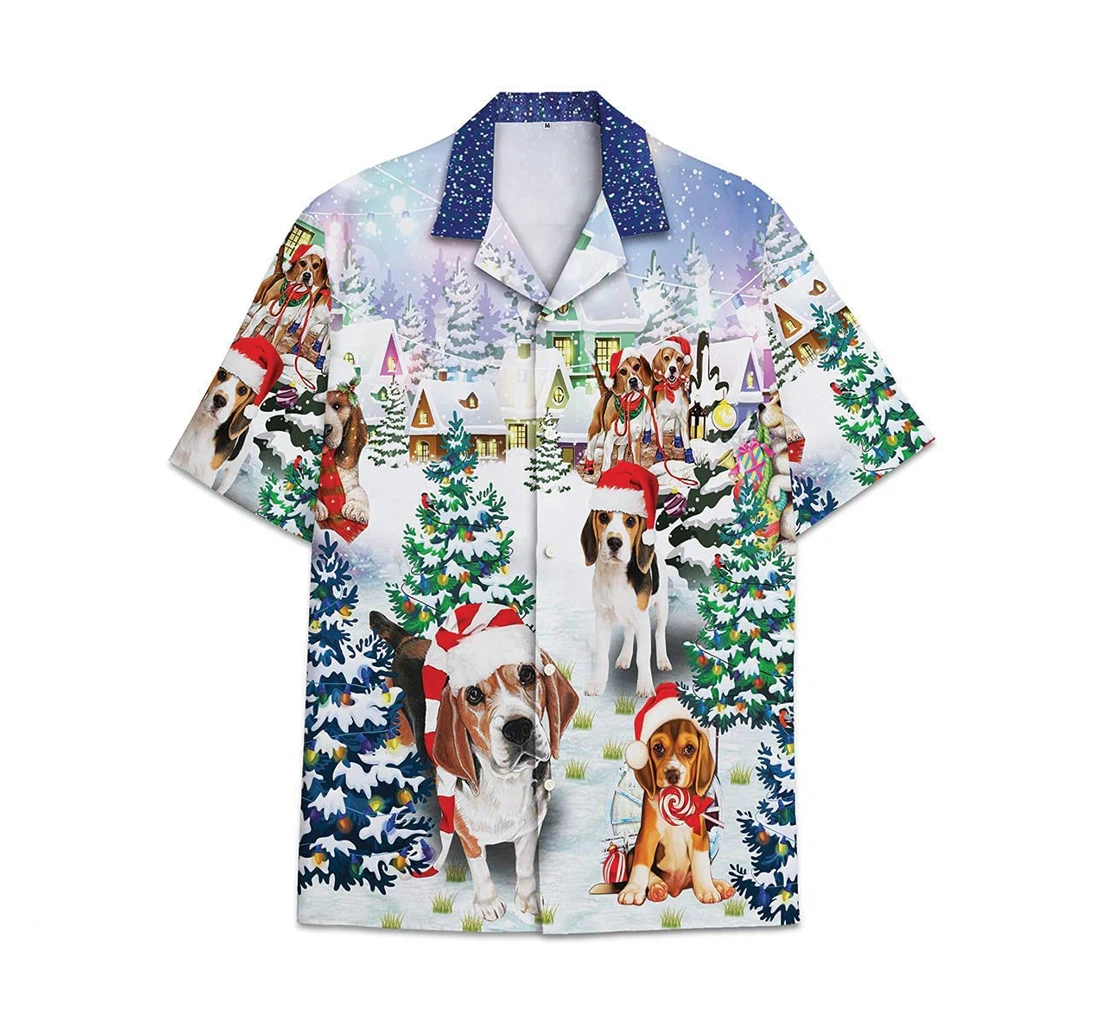 Christmas Beagle Snow Funny Beach Shirts Avic Hawaiian Shirt, Button Up Aloha Shirt For Men, Women