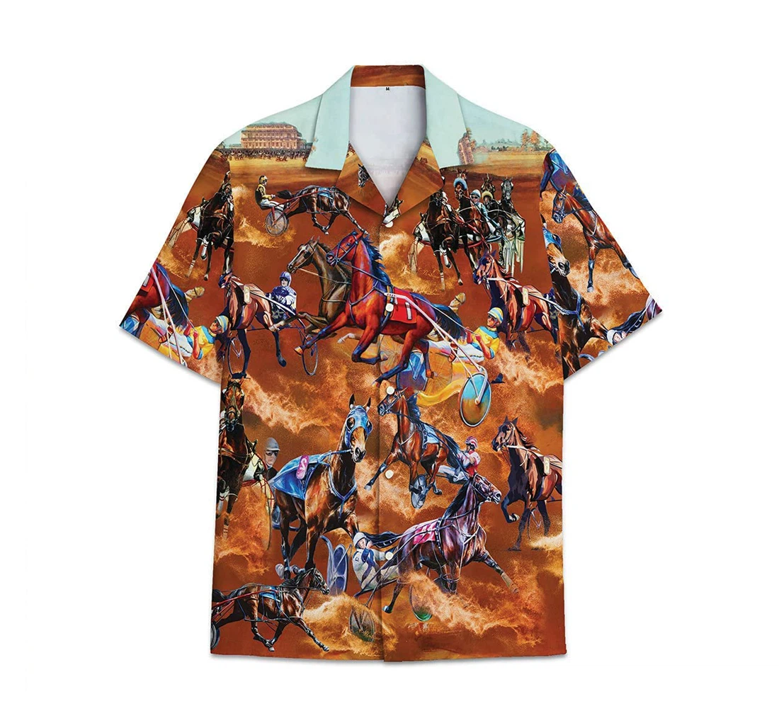 Racing Horse Funny Beach Shirts Hawaiian Shirt, Button Up Aloha Shirt For Men, Women