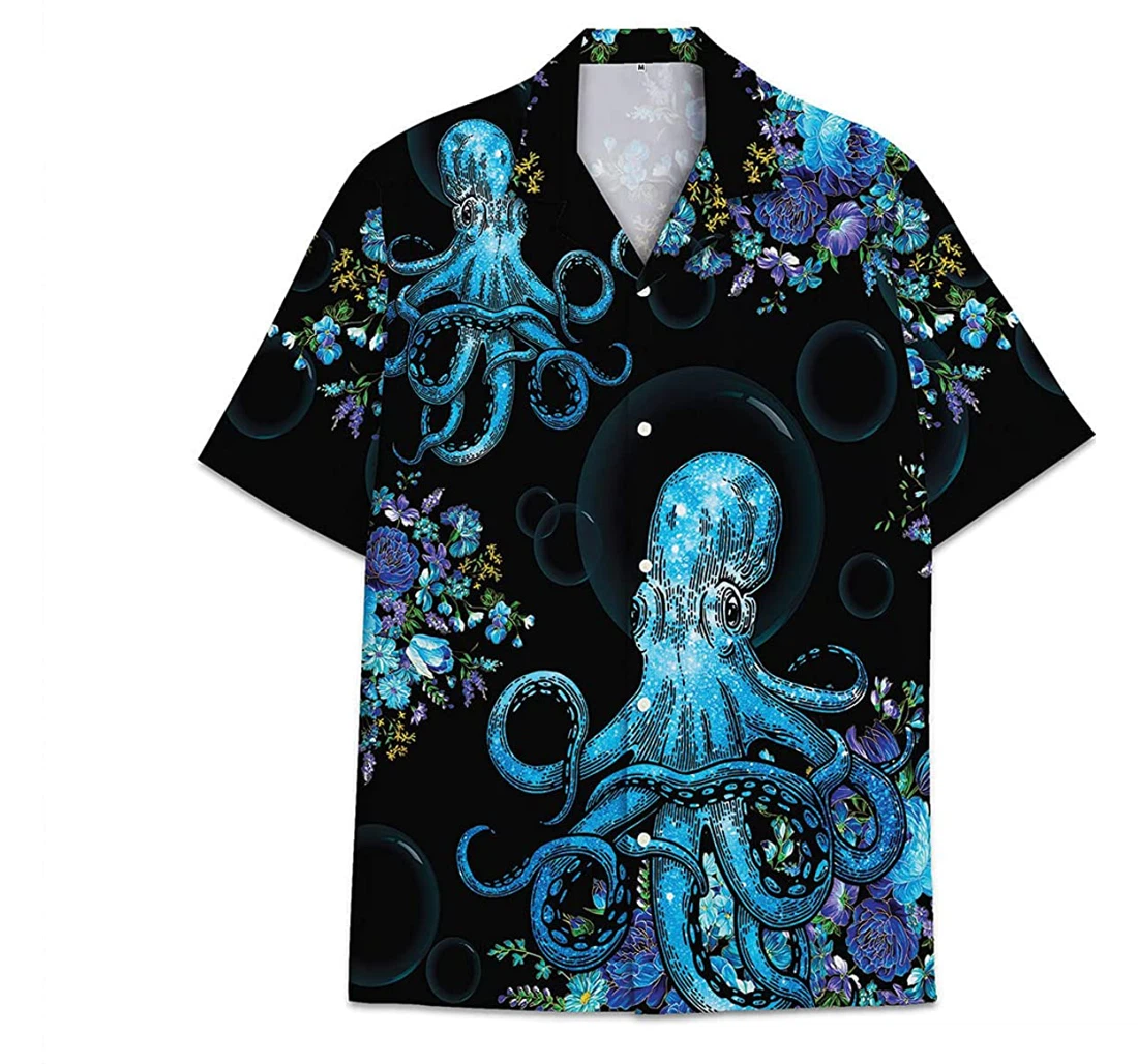 Octopus Blue Funny Beach Shirts Hawaiian Shirt, Button Up Aloha Shirt For Men, Women