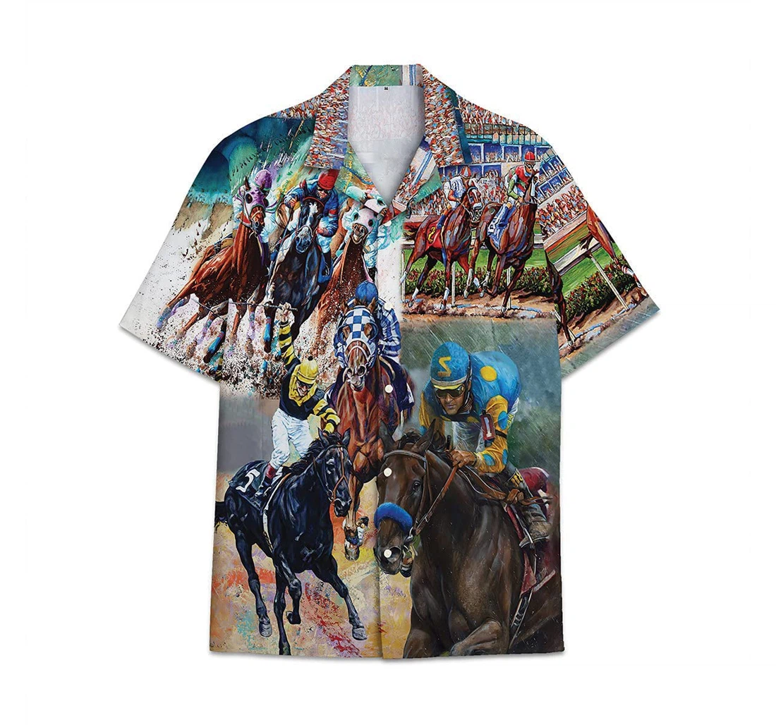 Racing Horse Funny Beach Shirts Hawai Hawaiian Shirt, Button Up Aloha Shirt For Men, Women