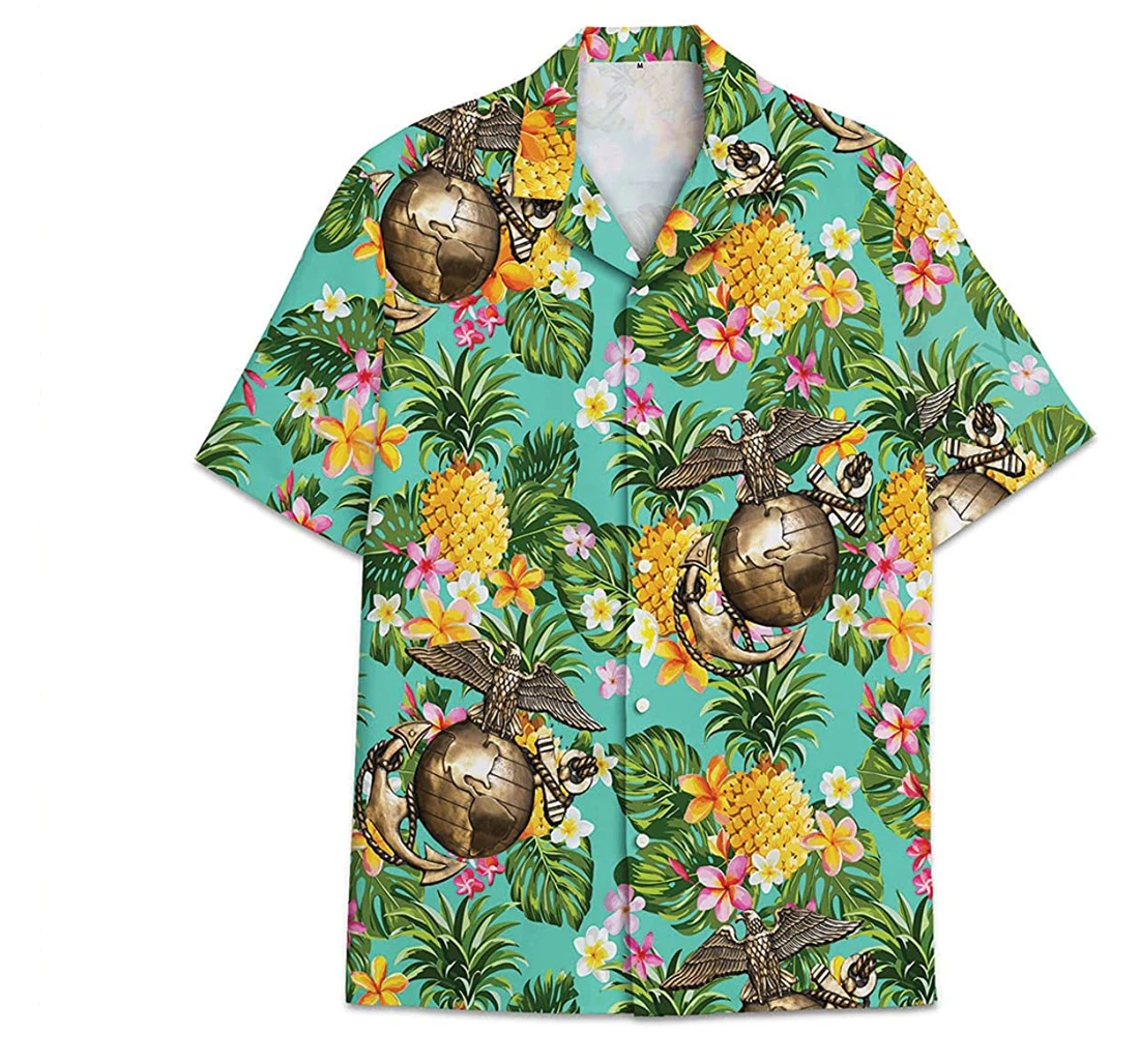 Pineapple Marine Funny Beach Shirts Hawaiian Shirt, Button Up Aloha Shirt For Men, Women