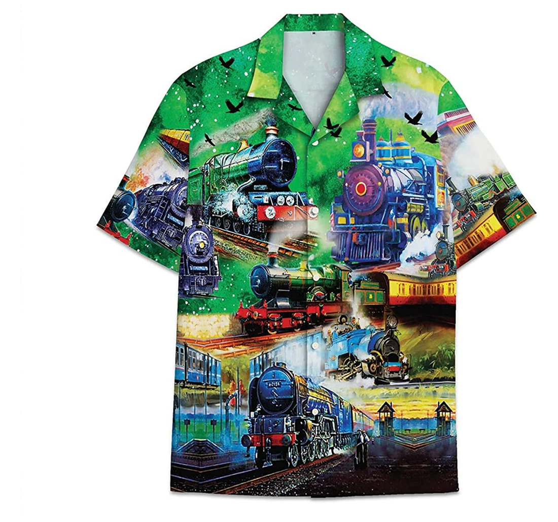 Train Funny Beach Shirts Hawai Hawaiian Shirt, Button Up Aloha Shirt For Men, Women