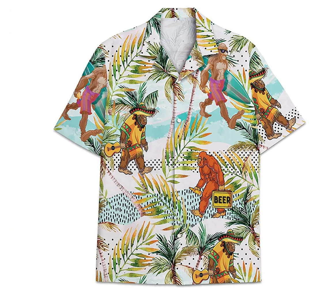 Bigfoot Beach Palm Surfing Funny Beach Shirts Hawaiian Shirt, Button Up Aloha Shirt For Men, Women