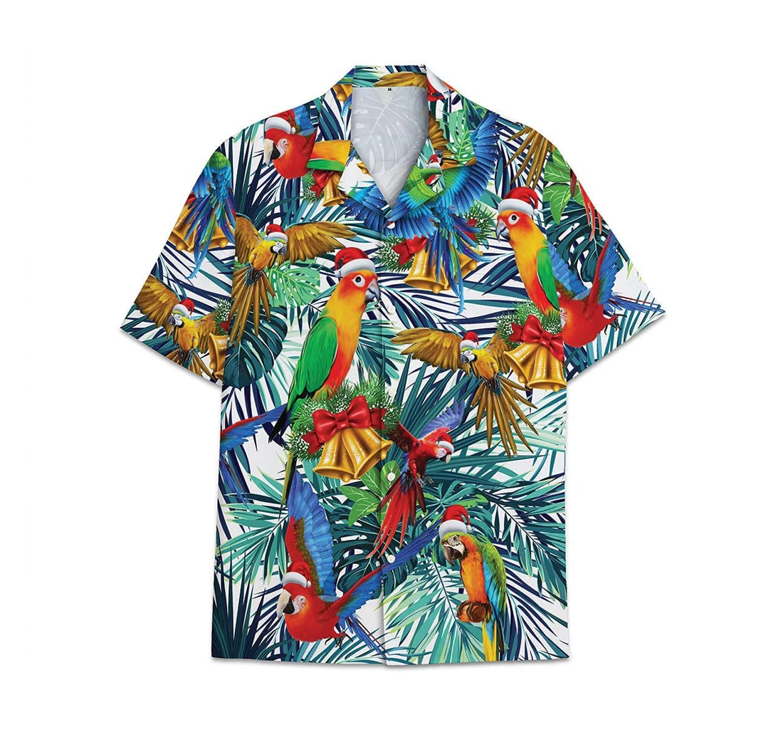 Christmas Parrot Funny Beach Shirts Hawaiian Shirt, Button Up Aloha Shirt For Men, Women