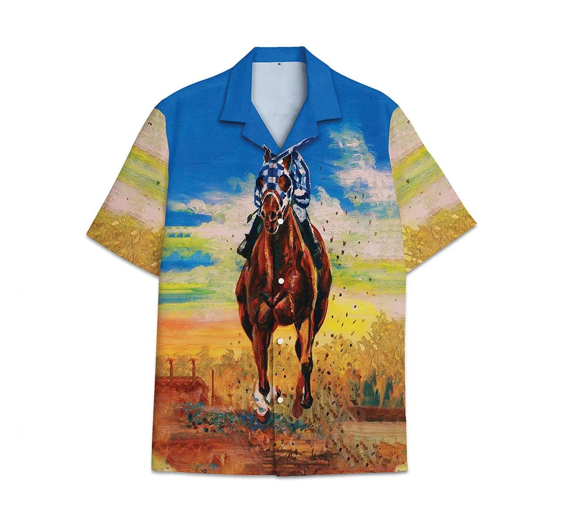 Racing Horse Funny Beach Shirts Hawaiian Shirt, Button Up Aloha Shirt For Men, Women