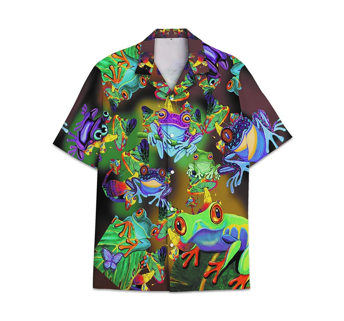 Mushroom Frog Colorful Funny Beach Shirts Hawaiian Shirt, Button Up Aloha Shirt For Men, Women