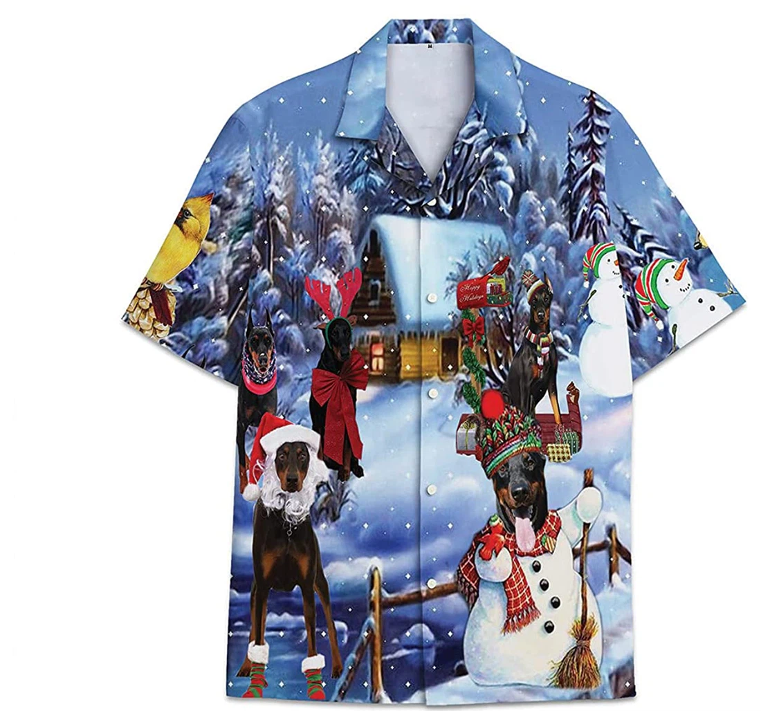 Dog Doberman Christmas Funny Beach Shirts Hawaiian Shirt, Button Up Aloha Shirt For Men, Women