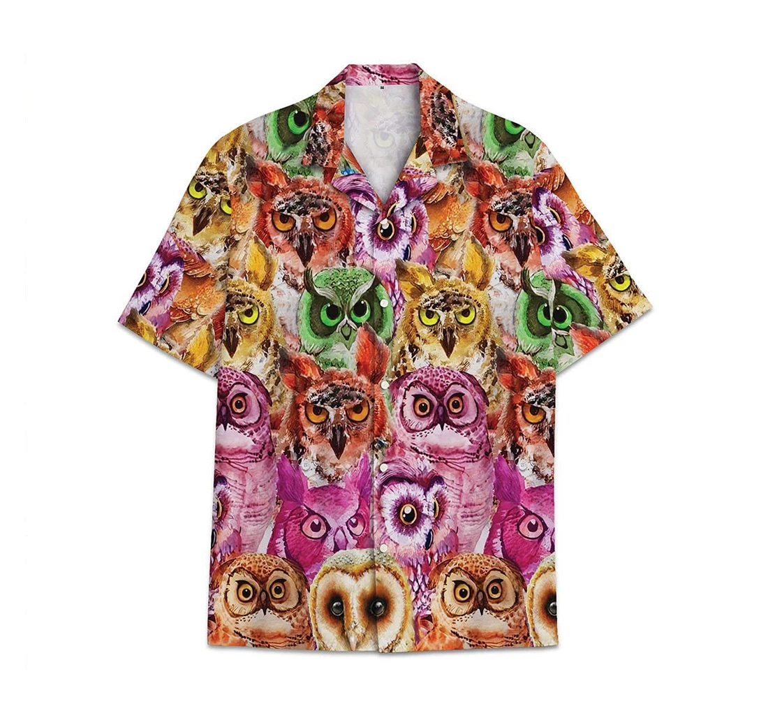 Colorful Owl Funny Beach Shirts Hawai Hawaiian Shirt, Button Up Aloha Shirt For Men, Women