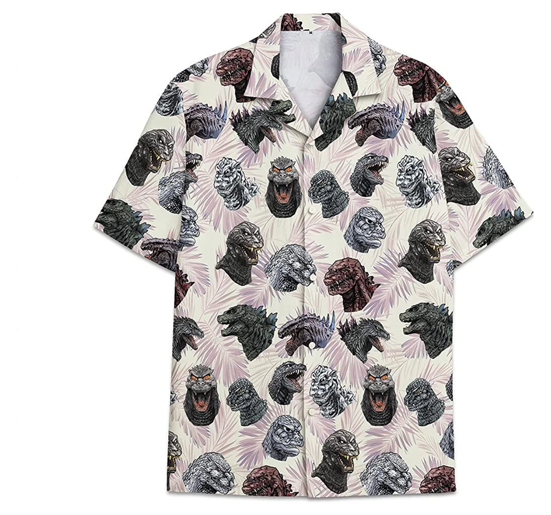 Godzilla Head Funny Beach Shirts Hawaiian Shirt, Button Up Aloha Shirt For Men, Women