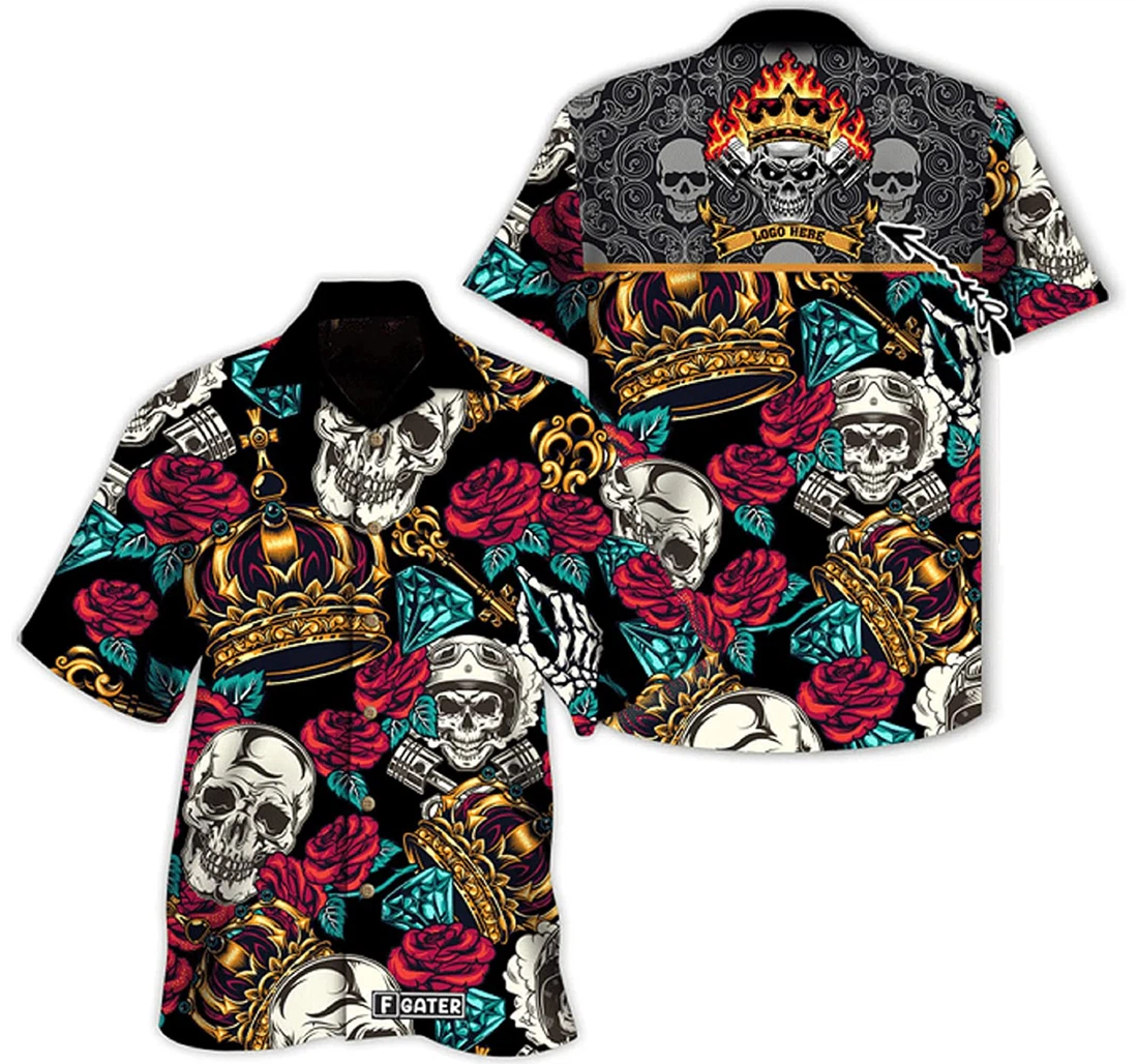 Personalized Your Club Motorcycle Skull Gifts And White Hawaiian Shirt, Button Up Aloha Shirt For Men, Women