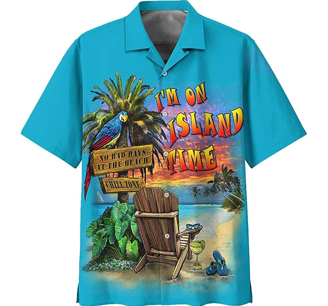 Parrot On The Beach - I'm On Island Time Gift And White Hawaiian Shirt, Button Up Aloha Shirt For Men, Women