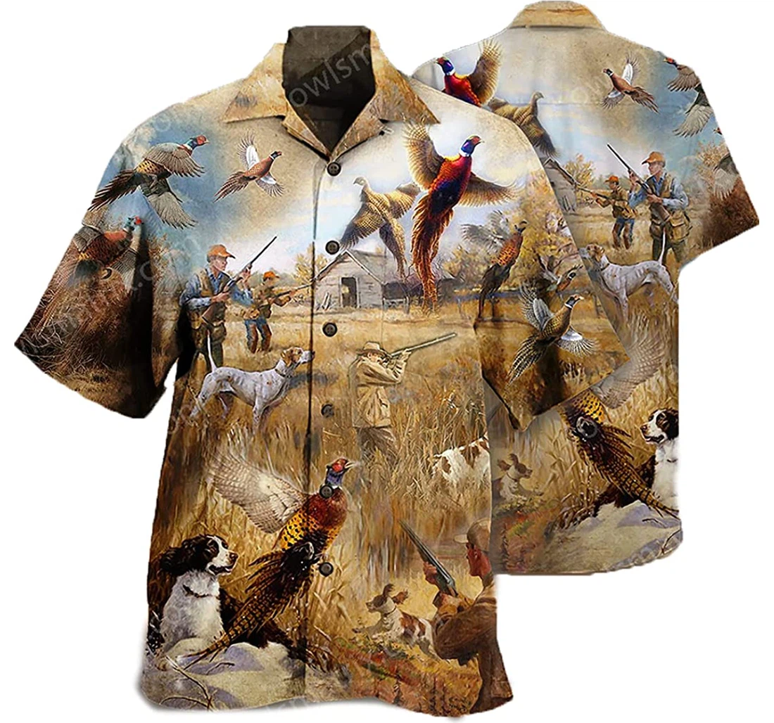 Hunting - Pheasant Dog Gift Hunter White Hawaiian Shirt, Button Up Aloha Shirt For Men, Women