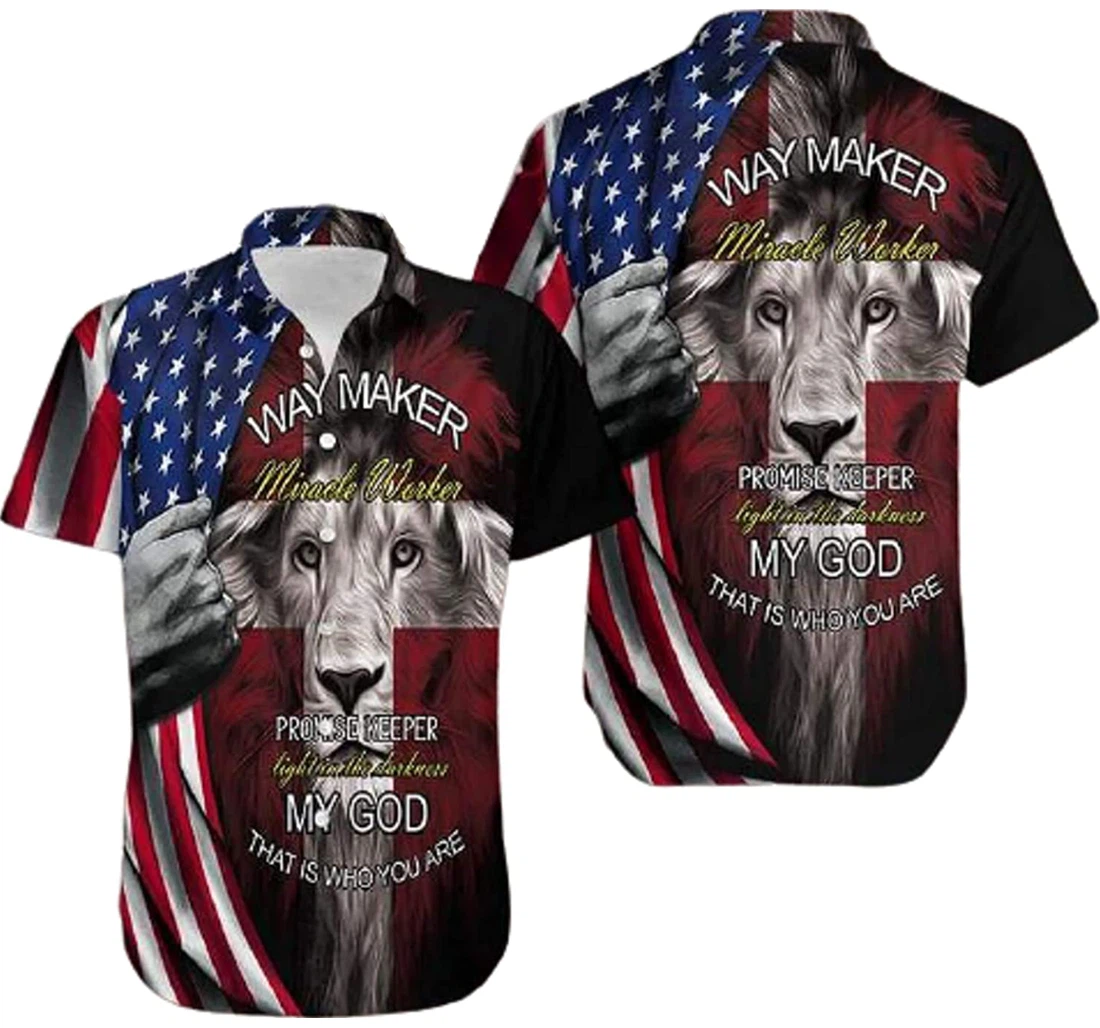 Shirts Lion, Flag Jesus Way Maker Miracle Worker, Gifts And White Hawaiian Shirt, Button Up Aloha Shirt For Men, Women