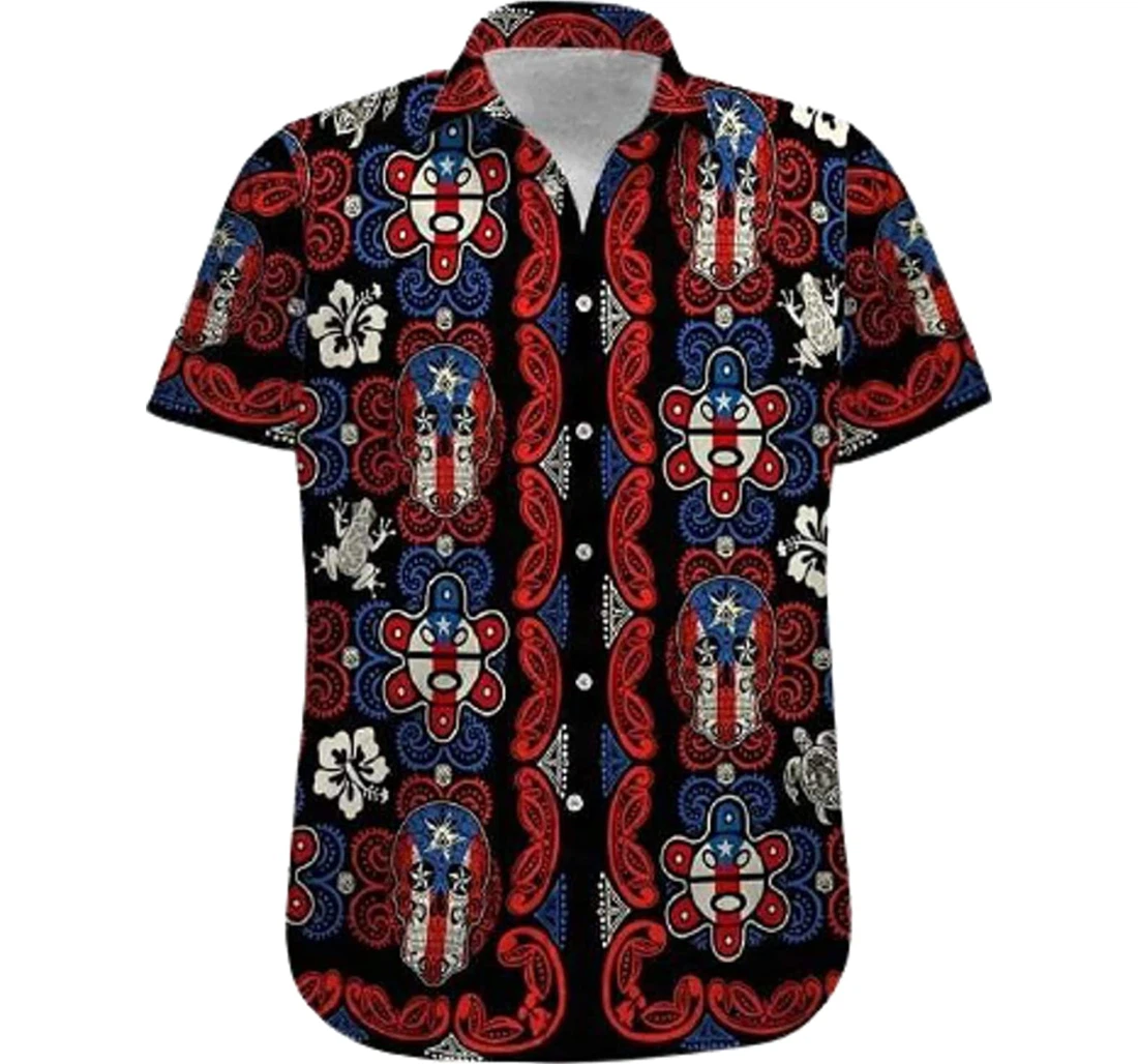 Frog And Hibiscus Flower - Sugar Skull And Sun Symbol Pattern White Hawaiian Shirt, Button Up Aloha Shirt For Men, Women