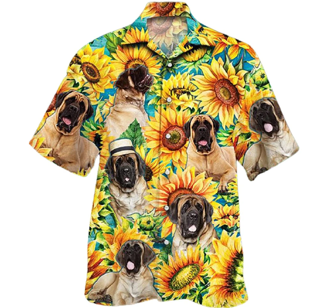 Dog Loves Sunflower Wantercolor White Hawaiian Shirt, Button Up Aloha Shirt For Men, Women