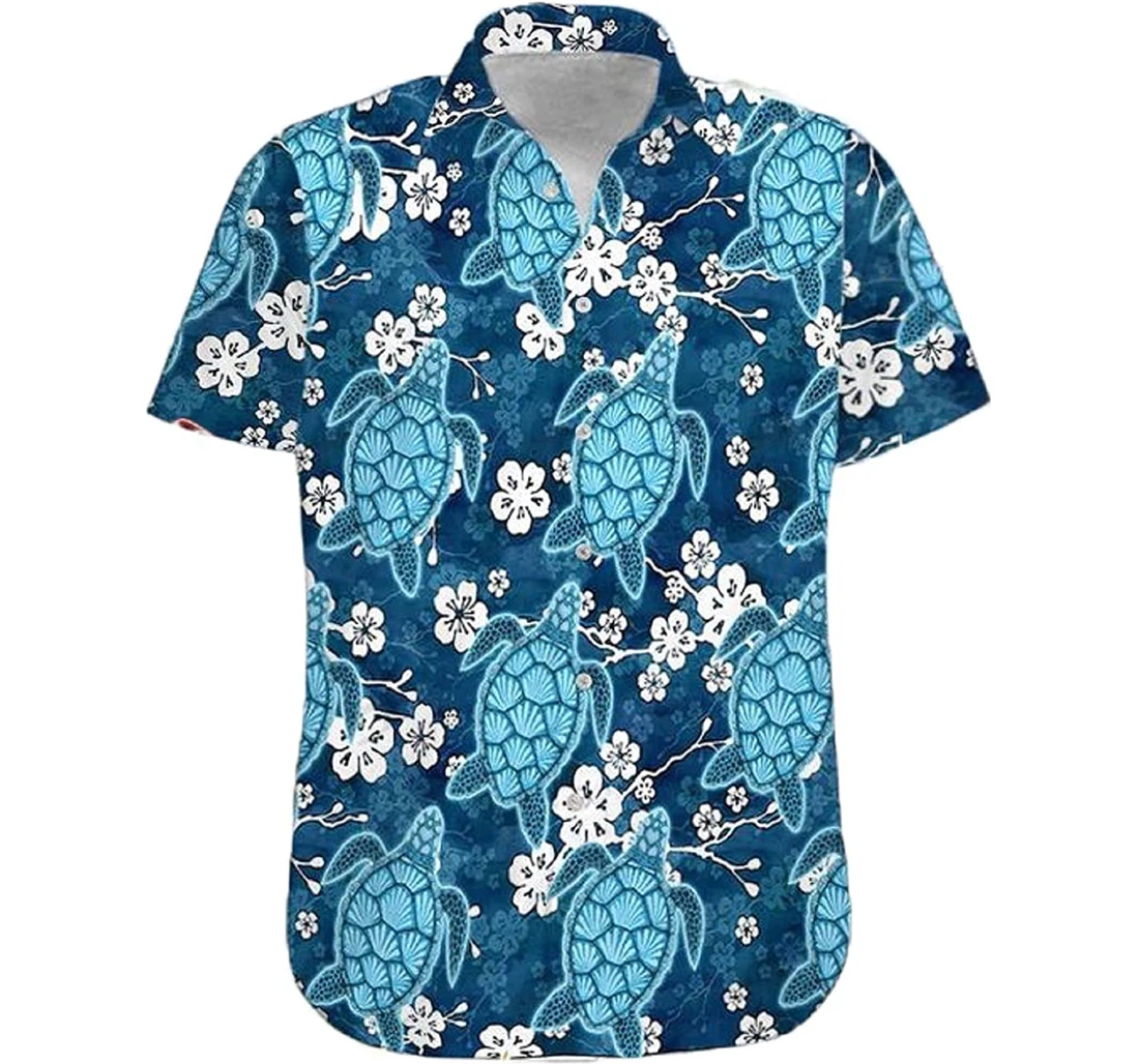 Turtle Blue - Hibiscus Flower Turtle Lover, Gift And Hawaiian Shirt, Button Up Aloha Shirt For Men, Women